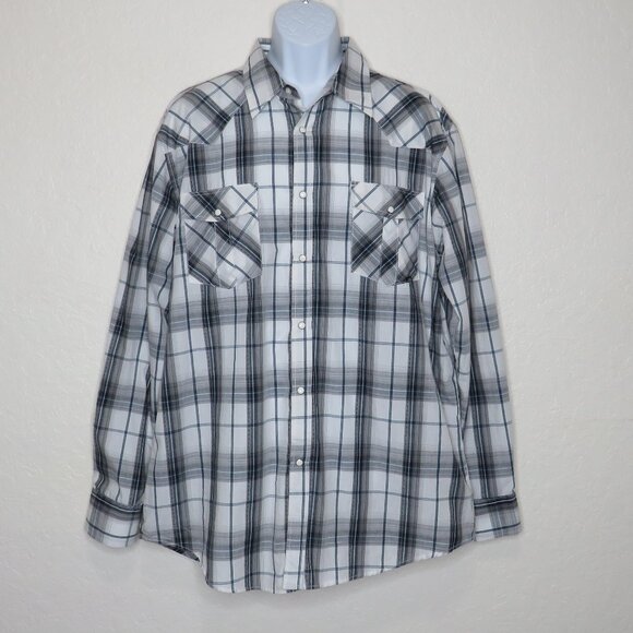 Coastal* Men's Long Sleeve Snap Down Curved Hem Chest Pocket Plaid Shirt~ XXL - Picture 1 of 11
